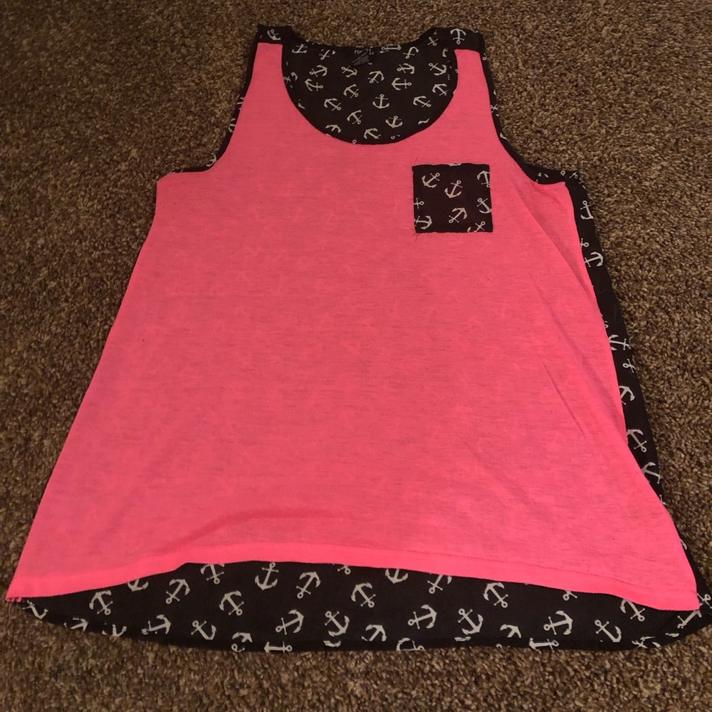 Pink and black anchor tank w/ pocket